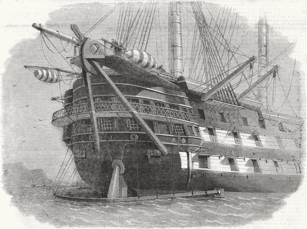 TELEGRAPHS. The Atlantic Telegraph Cable-Stern of H M S Agamemnon 1858 print